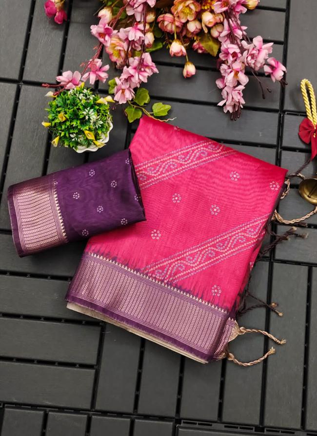 Silk Pink Daily Wear Bandhani Print Saree